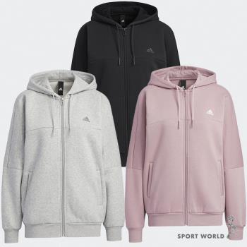 Adidas 女 連帽外套 休閒 刷毛 兩側口袋 寬鬆 粉紫 HM2811 / 黑 HM2814 / 灰 HM2813