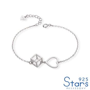 【925 STARS】純銀925浪漫愛心魔方立體幾何造型手鍊 造型手鍊