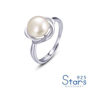【925 STARS】純銀925淡水珍珠甜美花朵造型戒指 開口戒 造型戒 珍珠戒