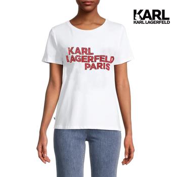 【KARL LAGERFELD】KARL紅字LOGO 短TEE-白 (原廠公司貨)