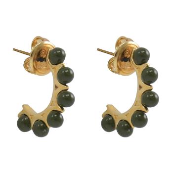 BOTTEGA VENETA 637070 簡約珠飾造型針式耳環.墨綠/金