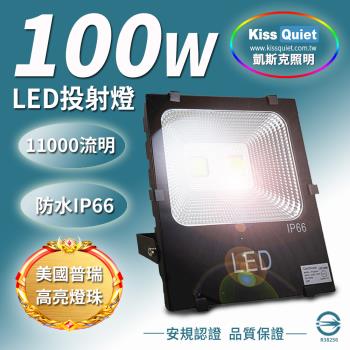 《Kiss Quiet》 質感黑(白光/黄光)100W LED投射燈,防水全電壓-1入