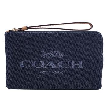 【COACH】經典LOGO丹寧布L型拉鍊大手拿包(單寧藍)