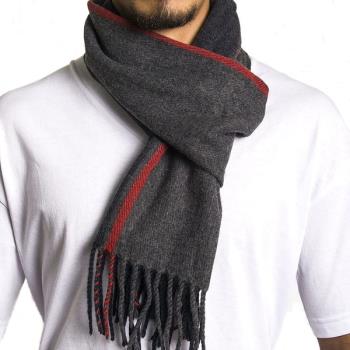 Alpine Swiss 超柔軟羊絨炭灰色紅條紋圍巾