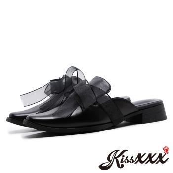 【KissXXX】穆勒鞋 方頭穆勒鞋/全真皮兩穿法時尚小方頭穆勒鞋(黑)