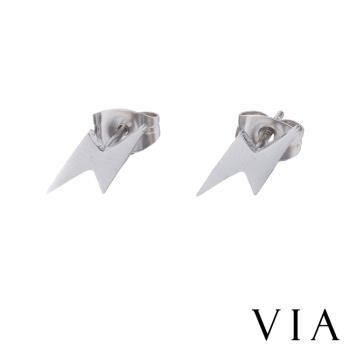【VIA】符號系列 經典閃電造型白鋼耳釘 造型耳釘 鋼色