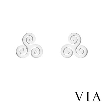 【VIA】符號系列 復古捲雲紋造型白鋼耳釘 造型耳釘 鋼色