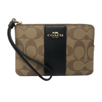 【COACH】C LOGO直紋手拿零錢包(焦糖/黑)