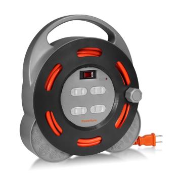 【包爾星克】TX4AF100工業用2孔1開4插10m抗突波 輪座 延長線(過載斷電 電源線組)