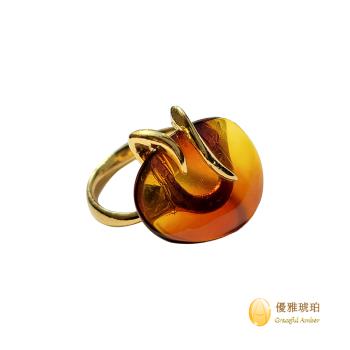優雅琥珀 來自波羅地海 金色-干邑色琥珀戒指