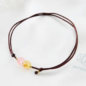 【咕咕好運GoodGoodLuck】愛情與麵包晶石腳鍊-咖｜《含開光》粉晶｜幫助愛情、招好人緣｜髮晶｜招財、幫助事業