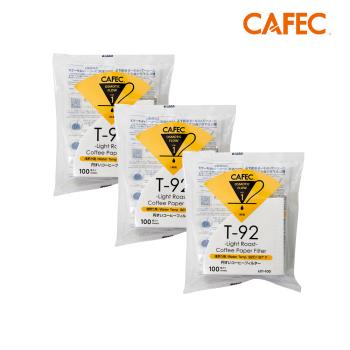 【CAFEC】三洋日本製T92淺焙豆專用白色錐形咖啡濾紙(1~2人份)100張 LC1-100W-3入組