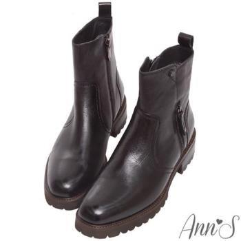 Ann’S復古擦色-顯瘦楦型真皮頂級牛皮短靴4cm-黑