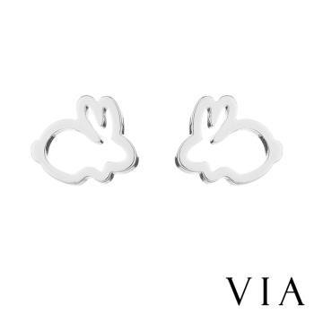 【VIA】動物系列 可愛小兔線條造型白鋼耳釘 造型耳釘 鋼色