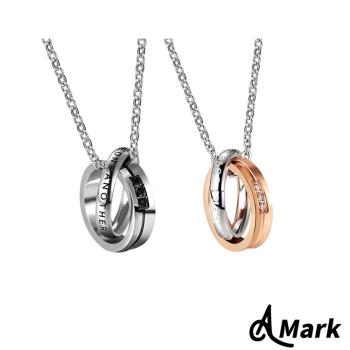 【A MARK】閃耀美鑽雙環相扣造型316L鈦鋼項鍊 (2款任選)