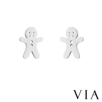 【VIA】節日系列 可愛薑餅人造型白鋼耳釘 造型耳釘 鋼色