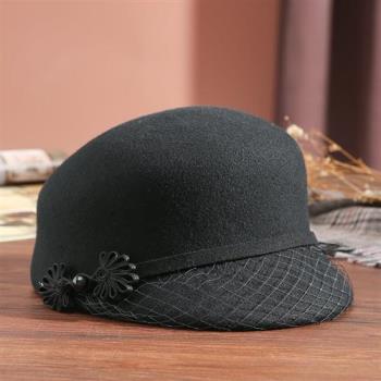 【米蘭精品】羊毛帽馬術帽-網紗盤扣毛呢鴨舌帽女帽子4色74dq51