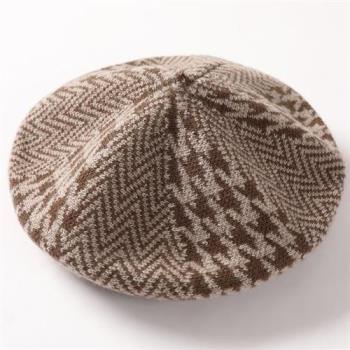 【米蘭精品】針織帽羊毛毛帽-千鳥紋波紋拼接保暖女配件4色74dm21