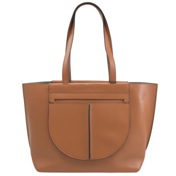 TODS 烙印LOGO牛皮肩背托特包.焦糖棕