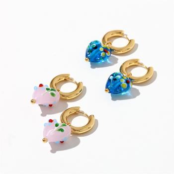 【RJ New York】琥珀愛心彩色甜美圈圈樹脂耳環(2色可選)