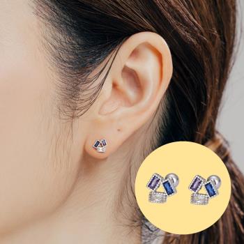 【A&R】韓風s925純銀三色鋯石款轉珠耳環(鎖珠 螺絲耳扣 鎖式 三角形 情人節 生日禮物)