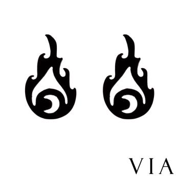 【VIA】個性系列 火焰縷空造型白鋼耳釘 造型耳釘 黑色
