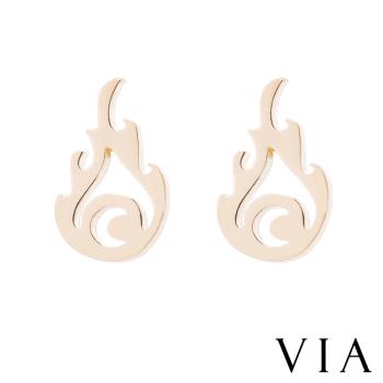 【VIA】個性系列 火焰縷空造型白鋼耳釘 造型耳釘 金色