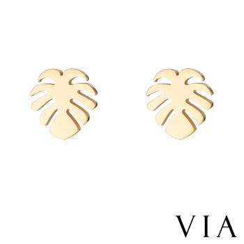 【VIA】植物系列 棕櫚樹葉造型白鋼耳釘 造型耳釘 金色