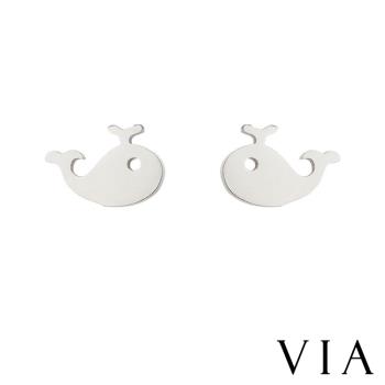 【VIA】海洋系列 可愛噴水小鯨魚造型白鋼耳釘 造型耳釘 鋼色