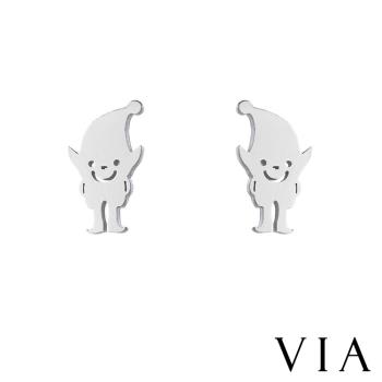 【VIA】節日系列 可愛小精靈造型白鋼耳釘 造型耳釘 鋼色   