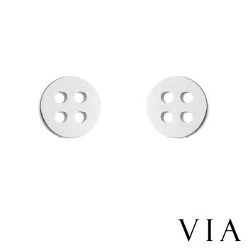【VIA】時尚系列 復古經典鈕扣造型白鋼耳釘 造型耳釘 鋼色