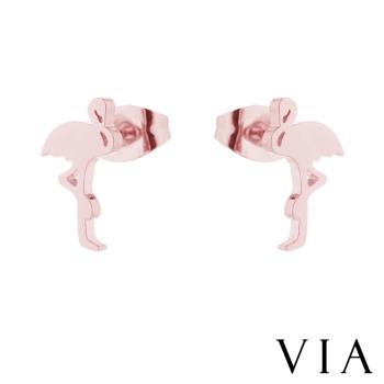 【VIA】動物系列 優雅火烈鳥造型白鋼耳釘 造型耳釘玫瑰金色