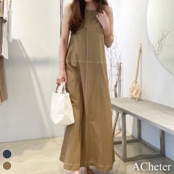 【ACheter】韓版chic風氣質修身線無袖棉麻長洋裝#109187現貨+預購(2色)