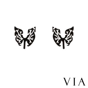 【VIA】植物系列 縷空葉片造型白鋼耳釘 造型耳釘 黑色