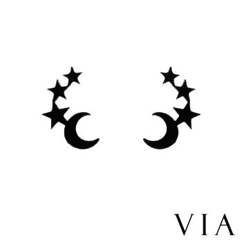 【VIA】星空系列 星月相連造型白鋼耳釘 造型耳釘 黑色