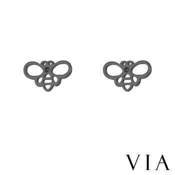 【VIA】昆蟲系列 縷空線條小蜜蜂造型白鋼耳釘 造型耳釘黑色