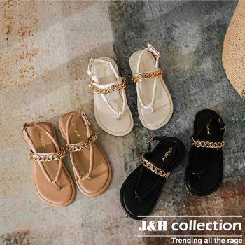 【J&H collection】百搭金屬鍊條一字帶羅馬涼鞋(現+預  黑色/白色/棕色)