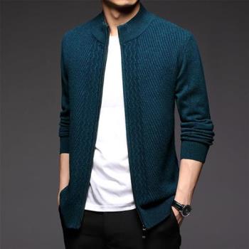【米蘭精品】羊毛衫針織外套-加厚立領簡約純色男外套4色74dp41