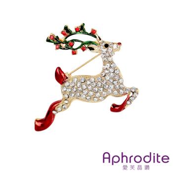 【愛芙晶鑽】聖誕色彩元素美鑽小鹿造型胸針 造型胸針 美鑽胸針