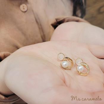 【Ms caramelo 焦糖小姐】 夾式耳環(鋯石&貝珠 耳環)