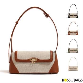 【Rosse Bags】復古休閒撞色通勤帆布包(現+預  黑色／米色／棕色／綠色)