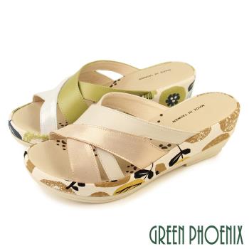 GREEN PHOENIX 女 拖鞋 全真皮 厚底 楔型 牛皮 台灣製U27-2A325