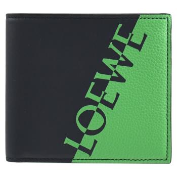 LOEWE 撞色品牌LOGO牛皮8卡對開短夾.深藍/綠