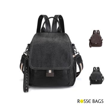 【Rosse Bags】時尚軟皮防盜大容量雙肩後背包(現+預  咖啡色 / 黑色)