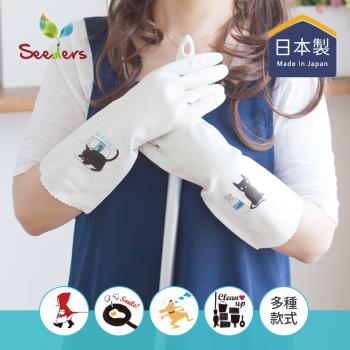 日本Seeders 日製印花風PVC植絨抗菌家務手套-多種花色可選