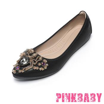 【PINKBABY】平底鞋 蛋捲鞋/小尖頭美鑽蜘蛛造型軟底平底鞋 蛋捲鞋 黑