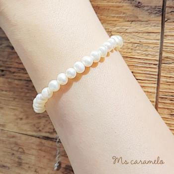 【焦糖小姐 Ms caramelo】925銀鍍18K白 淡水珍珠手鍊