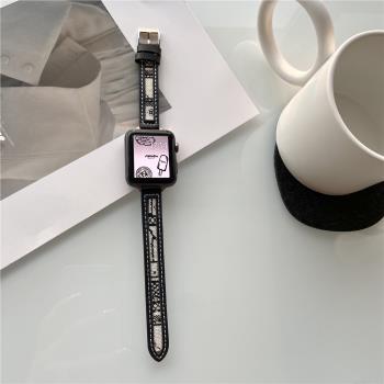 適用細款韓國ins同款小眾帆布印花奶牛蘋果iwatch765432se手表帶