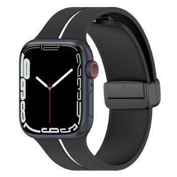 適用apple watch8Ultra表帶蘋果7代iwatch6/5/se雙色硅膠折疊磁吸