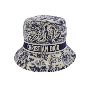 【DIOR】迪奧Oblique Animal 藍白色刺繡款 窄檐漁夫帽/水桶帽 12TJV923X140_C543
